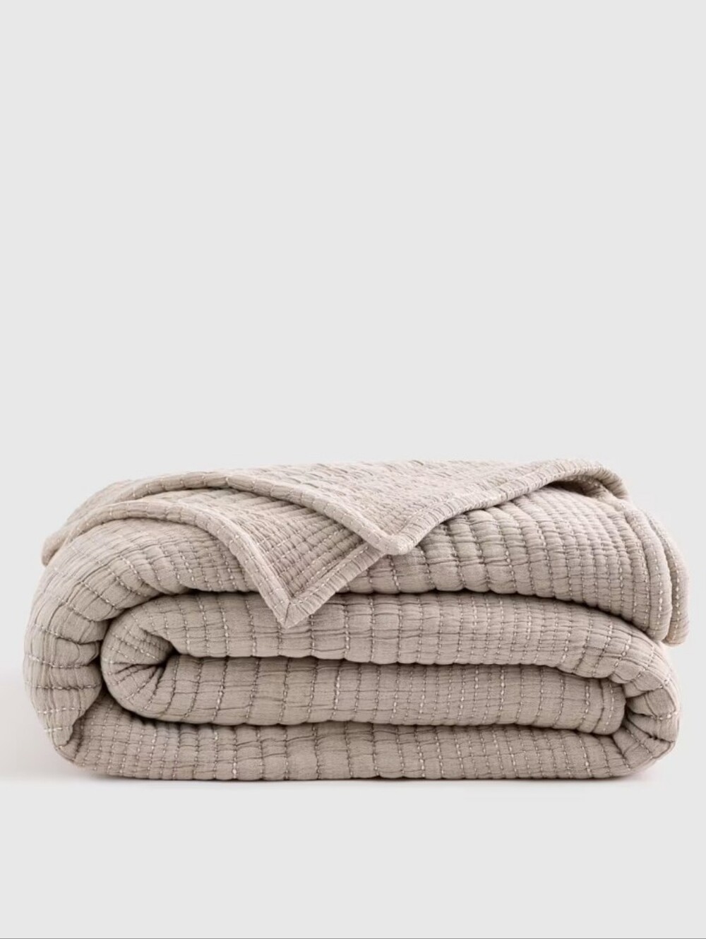 Quince Organic Cotton Channel Stitch Coverlet - taupe